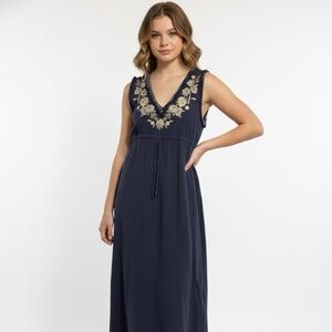 Blue Johnny Was Maxi Dress With  Embroidery